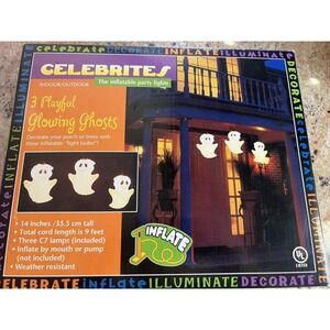 Celebrites-Vtg 3 Playful Halloween Glowing Ghosts- Inflatable "Light Bulbs" Used